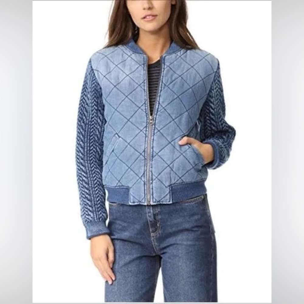 Anthropology Cloth & Stone Quilted Chambray Bomber Jacket